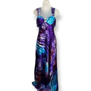 Betsy and Adam Animal Print Prom Formal Gown in Blue/Purple sz 6